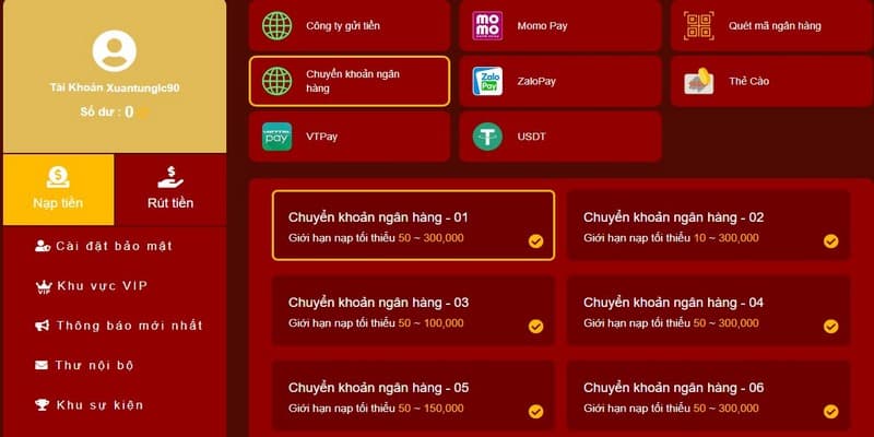Chuyển khoản ngân hàng đến 98win nhanh chóng
