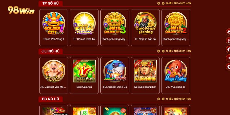 Tỷ lệ thưởng slot 98win vô cùng hấp dẫn