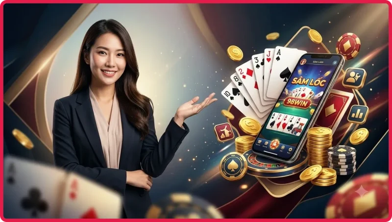 Bộ bài Sâm Lốc được trải trên bàn với ánh sáng cinematic minh họa game Sâm Lốc