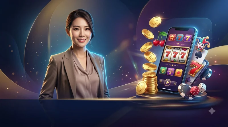 Điện thoại và laptop hiển thị kho slot game đa dạng của Slot 98Win theo phong cách cinematic